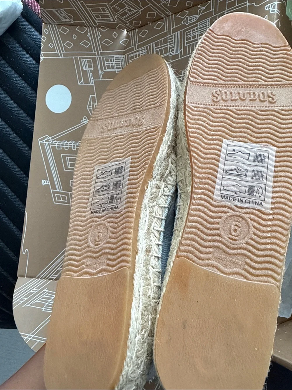 ***Brand New***  SOLUDOS Gray Espadrille Slip-Ons with White Script Embroidered